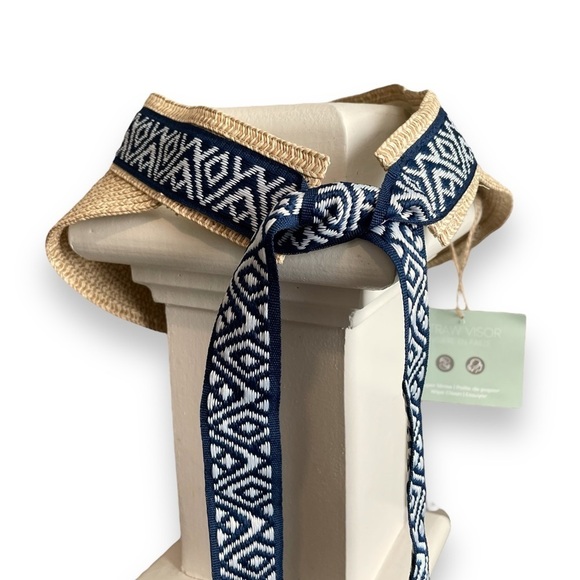 Sea & Grass Straw Sun Visor with Ikat Ribbon - Picture 5 of 6